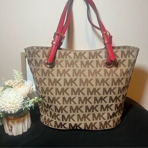 Michael Kors Tan and Red Logo Tote